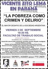 Zito Lema disertar&aacute; sobre La pobreza como crimen y delirio