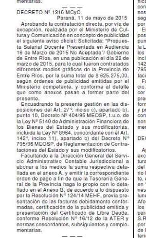 Urribarri gast&oacute; 100 salarios docentes para difundir una solicitada sobre el conflicto salarial